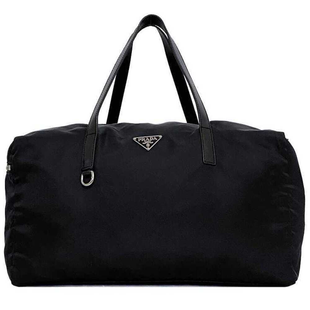Prada Boston Bag Black Tessuto Tote Leather Triangle Travel Business Trip